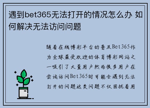 遇到bet365无法打开的情况怎么办 如何解决无法访问问题